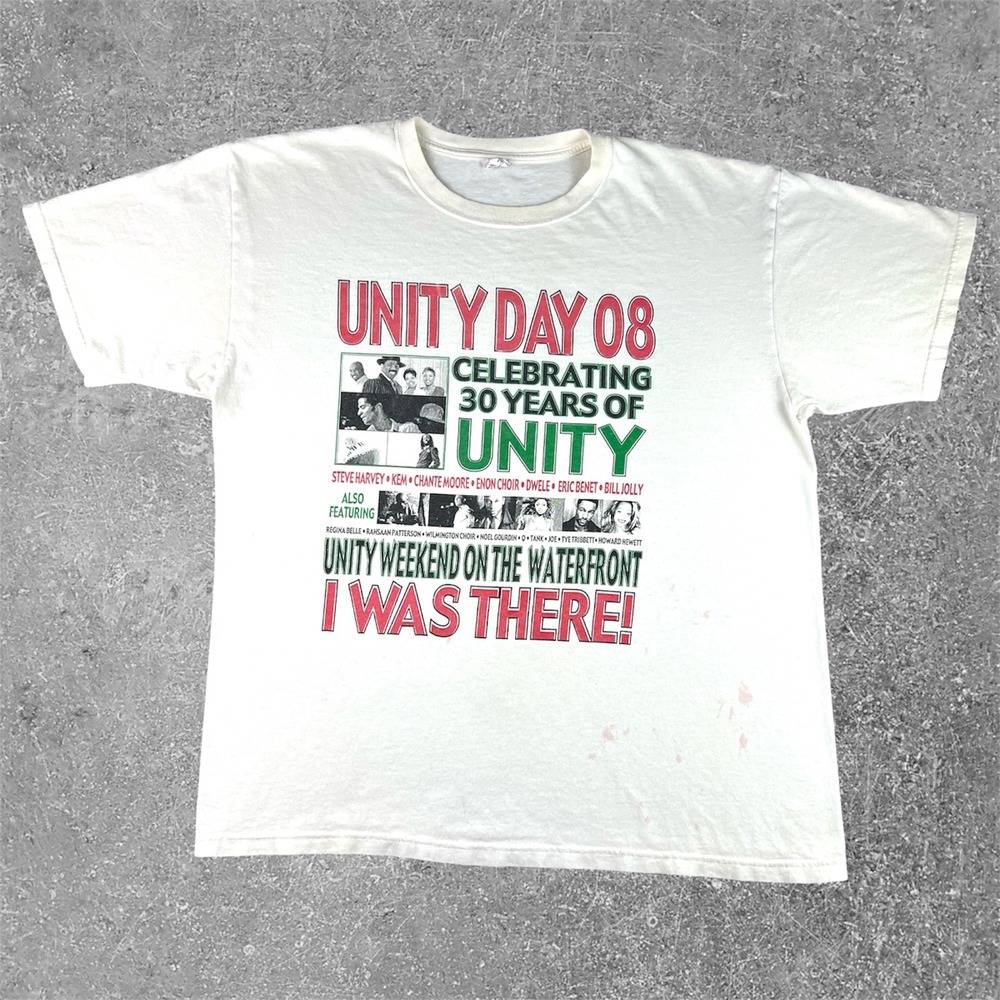 Vintage Unity Day 2008 Waterfront Festival Graphic T-Shirt Mens XL White Rap Tee